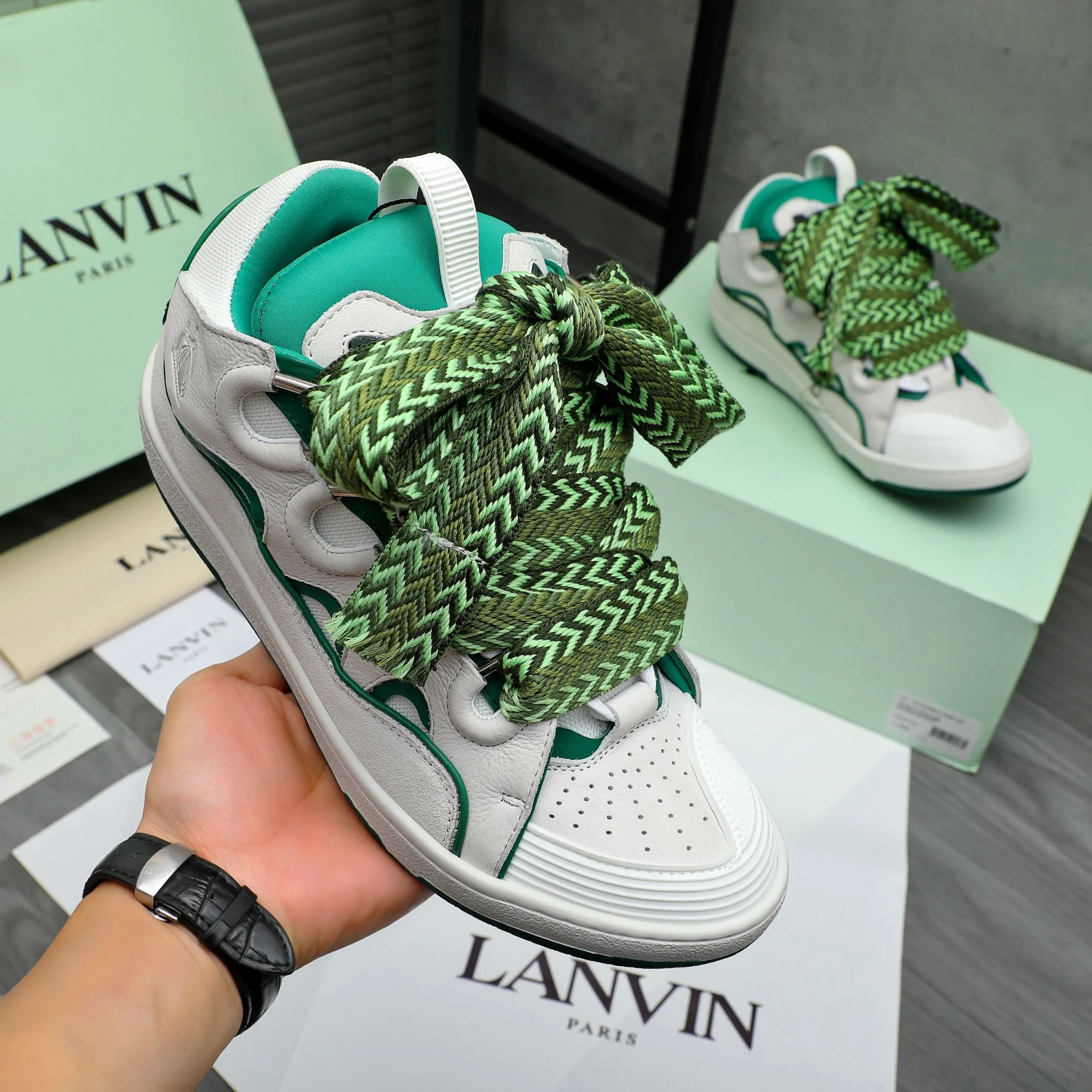 Men's shoes 💰740 [Lanvin] Lanvin high-end quality original couple's casual shoes - Upper: imported pebbled cowhide stitched with breathable mesh - Lining: Lycra elastic lining - Outsole: original rubber outsole - Super high quality control·Fine workmanship: highlighted (high-end·luxury·grade) -Size: 36-45 (45 can be customized)